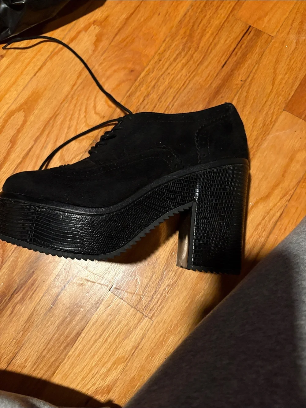 Black Suede Platform Lace-Up Heels